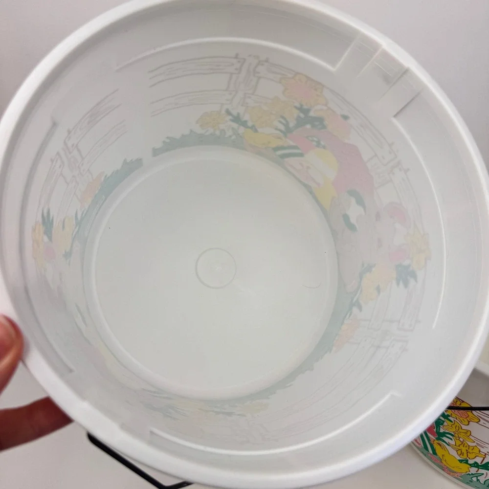 2 Vtg Round Plastic Happy Easter Basket Ice Cream Bucket Myrle's Original No Lid